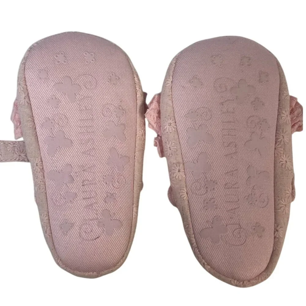 Laura Ashley Baby Girl 6 Mos Eyelet Lacy Pink Mary Jane Fabric Shoes